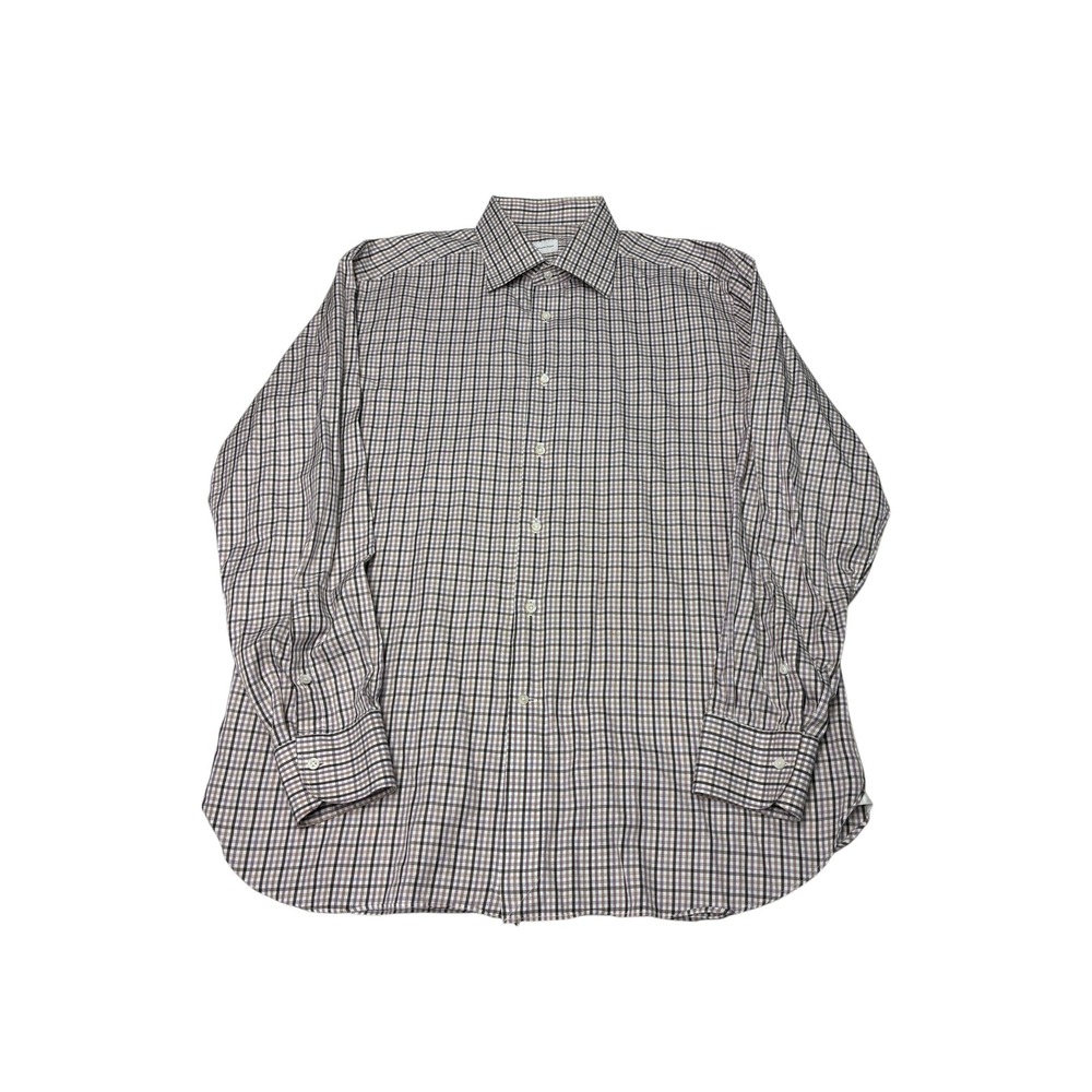 Ermenegildo Zegna Mens 17 43 Brown Purple‎ Micro Check Cotton Button Down Shirt